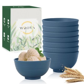 Wrova wheat straw dessert bowls 10oz set of 8 - Unbreakable snack Bowls Dishwasher Safe - Handy Bowls for Ice Cream,Yogurt and Fruits. Blue