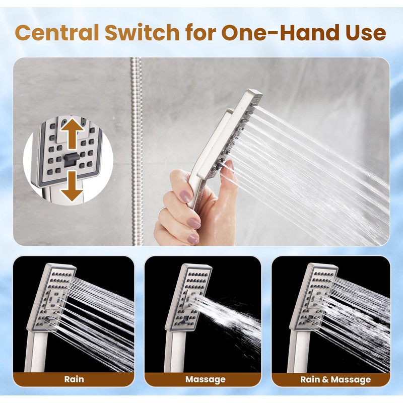 BRIGHT SHOWERS Rain Shower Head with Handheld Spray, 8 Inch