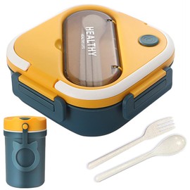 Ayvicco Bento Box, Lunch Box with Spoon & Fork, 3 Compartments Carrying Handle Bento Lunch Box for Adults/Children/Students, Bento Lunch Containers for Dining Out, Work, School, Picnic