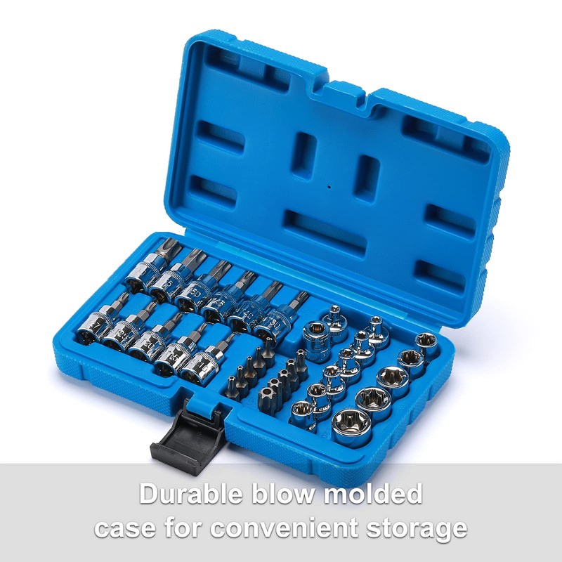 CASOMAN 34 Pieces 3/8-Inch Drive Torx Bit Socket and E-Torx