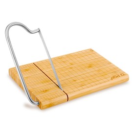 Bamboo Cheese Slicer Board, 10 x 8 inch Cheese Cutter Board with Stainless Steel Blade, Cheese Cutter for Block Cheese, Butter, Sausages, Bread