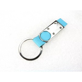 Sweda Blue Leatherette Key Tag, Stylish Art Deco, 1" Stainless Split Ring, Sweda#KC288