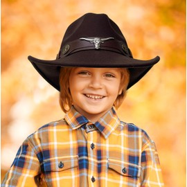 Jastore Kids Western Hats Boys Girls Cowboy Felt Hat Jazz Fedora Cowgirl Hats with Belt Buckle (US, Age, 6 Years, 12 Years, Royal Blue)