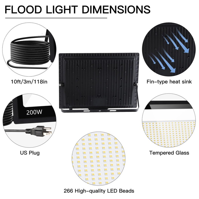 SHGPODA 2 Pack 200W LED Flood Light, 24000LM Brighter Security