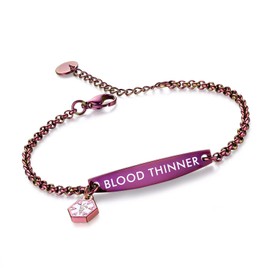 LinnaLove-Pre-engraved Simple Rolo chain Medical alert id bracelet for Women-blood thinner-Purple