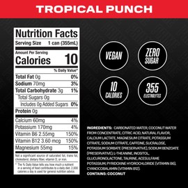 PRIME Energy TROPICAL PUNCH | Zero Sugar Energy Drink | Preworkout Energy | 200mg Caffeine with 355mg of Electrolytes and Coconut Water for Hydration| Vegan | Gluten Free |12 Fluid Ounce | 24 Pack