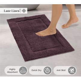 LANE LINEN Bath Mat - 17" x 24", Extra Soft Absorbent Premium Bathroom Rug, Non Slip Shower Mat, 1 Pc - Egg Plant