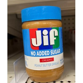 Jif No Added Sugar Creamy Peanut Butter Spread, 15.5 Ounces  Assorted Sizes