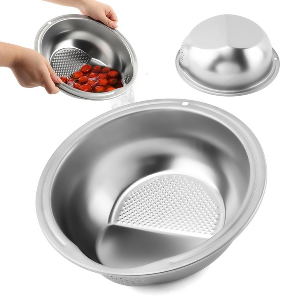 Rice Strainer, Stainless Steel Food Strainers with Hook, Fine Mesh