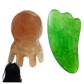 2 pcs Gua Sha Scraping Massage Tool, green Jade Guasha Stone Jade Gua Sha Facial Board for Face, Eyes, Neck, Body Muscle Relaxing and Relieve Fine Lines and Wrinkles, for Facial and Body Massage