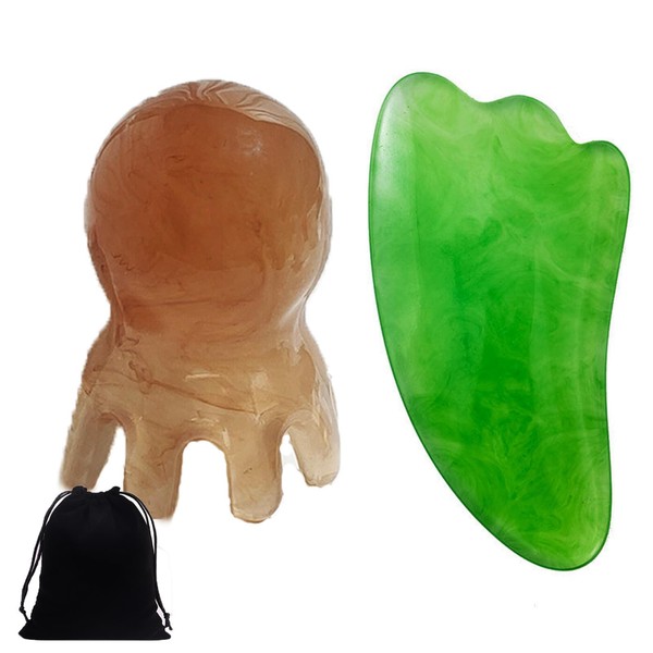 2 pcs Gua Sha Scraping Massage Tool, green Jade Guasha