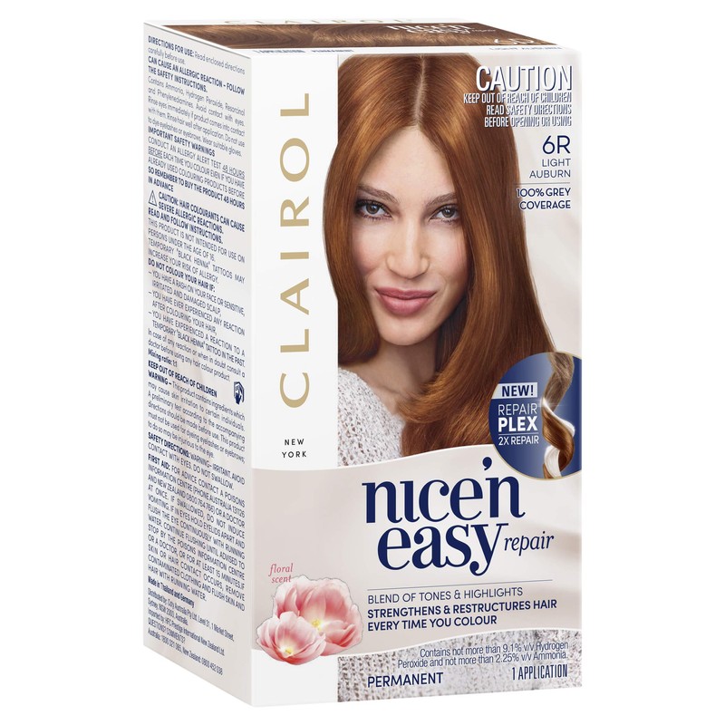 Clairol Nice'n Easy Repair Permanent Hair Colour, 6R Light Auburn,