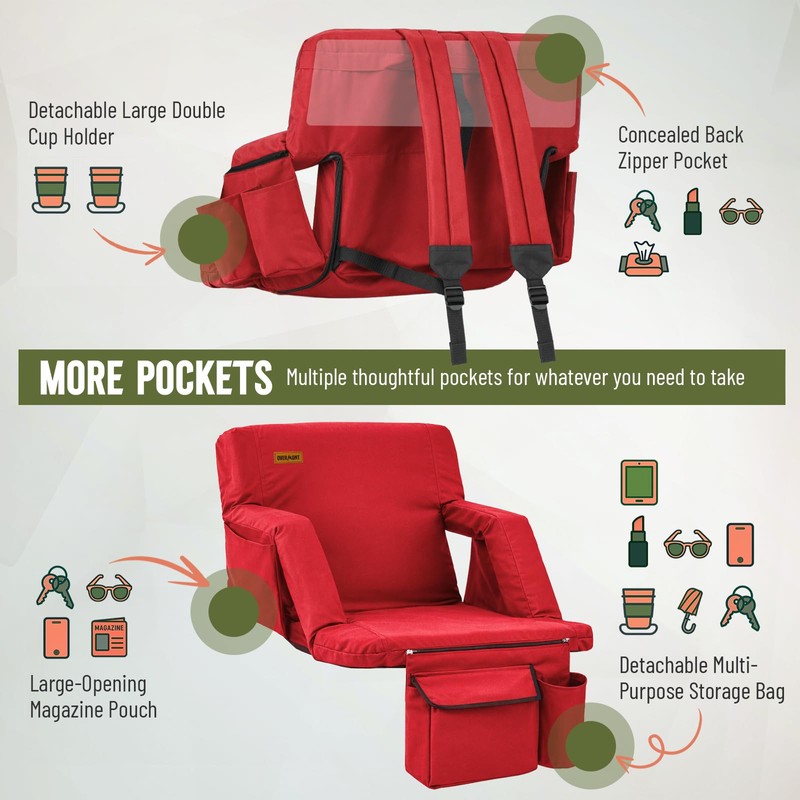 Overmont Stadium Seat with Back Support - 2.8'' Padded Cushion
