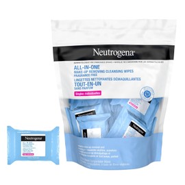 Neutrogena All-in-One Makeup Removing Cleansing Wipes, Waterproof Mascara Removal, Fragrance Free, Travel Pack, 20 Count