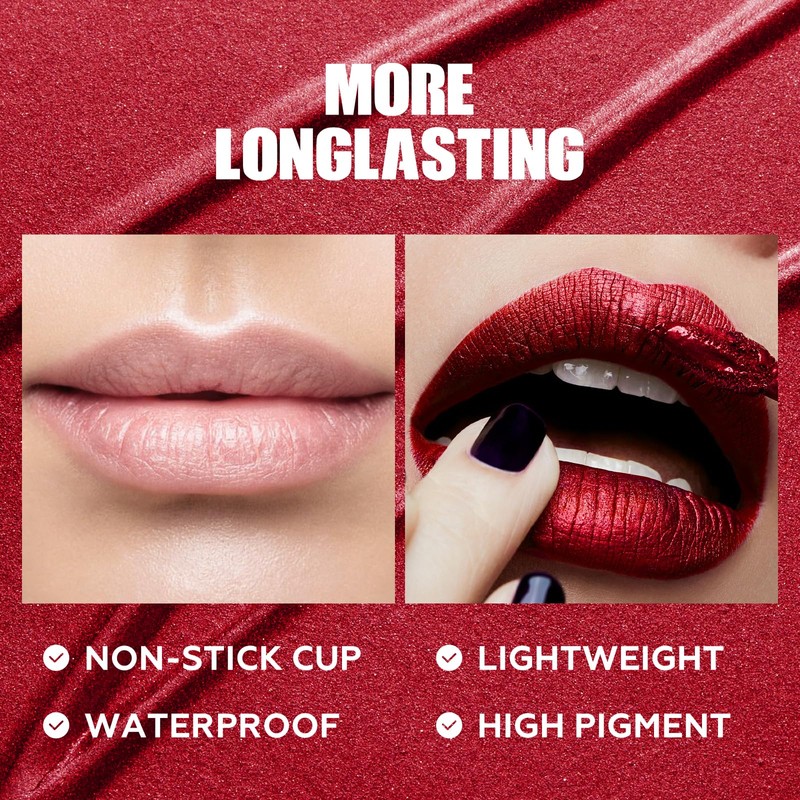 FOCALLURE Metallic Liquid Lipstick,Non Stick Cup Lip Gloss,High Impact Lip