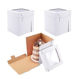 Huoshange Tall Cake Boxes for Tier Cakes,8X8X10 Inch [4Pack ] Thick Sturdy Cake Box with Window,White Cake Carrier, Disposable Cake Containers