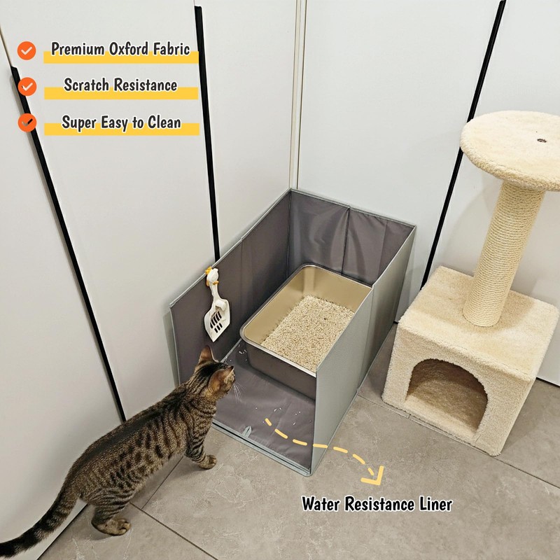 GesomePurrz Less-Mess Cat Litter Box Enclosure, Open Top High Side,