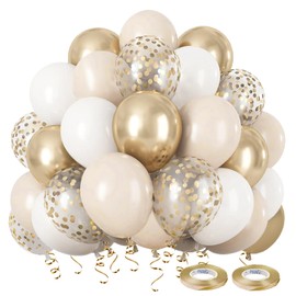 Balloons Beige Gold, Pack of 60 Balloons Wedding with Balloons White Metallic Champagne Gold Helium Balloons Nude Balloons for Wedding Boho Birthday Party Decoration, Baby Shower, Baby Shower