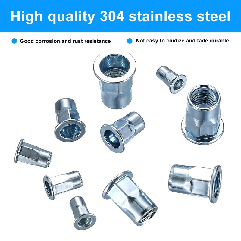 160 Pcs Rivet Nuts, Threaded Insert Nutserts Kit, Flat Head