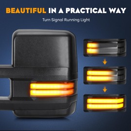 Towing Mirrors Heated for Toyota Tundra 2007-2017, Sequoia 2008-17 with Turn Signal Running Light Manual Folding Telescoping LH&RH