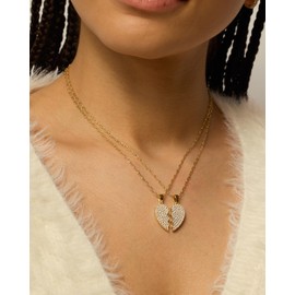 PAVOI 14K Yellow Gold Plated Friendship Heart Pendant Necklace Set for Women | Two Gifting Best Friend Matching Pendant Necklaces