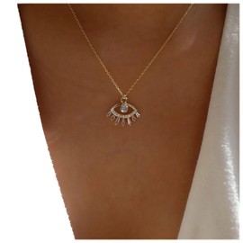 Inilbran Boho Rhinestone Evil Eye Choker Necklace Gold Crystal Demon Eye Pendant Necklace Vintage Crystal Evil Eye Necklace Choker Bling CZ Protection Necklace Chain Jewellery for Women