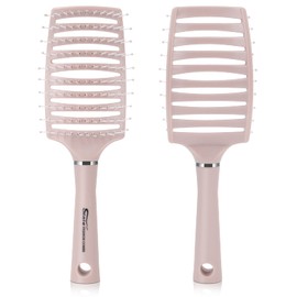BEWAVEヘアブラシ ブロードライ用 通気性 カーブしたブラシ もつれを解くブラシ レディース メンズ 濡れた髪 乾いた髪 カーリーヘア 太い髪 ストレートヘア ピンク
