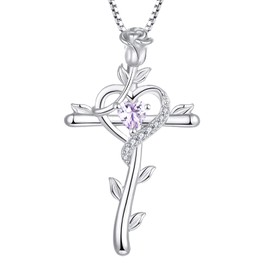 Starchenie Rose Cross Necklace 925 Sterling Silver Heart Crucifix Pendant Created Alexandrite Jewelry for Women