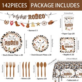 142 Pcs Western Cowboy Tableware 1st Rodeo Birthday Party Decorations Blue My First Rodeo Decorations for Boy