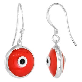 Sterling Silver Red Color Evil Eye Earrings for Women and Teen Girls 10mm Glass Eyes with Fish Hook
