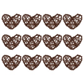 MECCANIXITY 16Pcs Heart Shaped Rattan Ball Vase Filler Natural Rattan for Valentine's Day Decoration Wedding Home Decoration Coffee 2.36 in