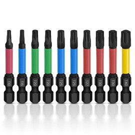 GALAMAX 10Pcs Screwdriver Bit Sets 50mm Torx Bit Set S2 Steel Heavy Duty Pozidriv Impact Driver Bit Set Long Security Star Screwdriver Set T10 T15 T20*2 T25*2 T27 T30*2 T40