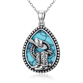 Eetaitai Western Cowboy Turquoise Necklace Cowboy Boot Necklace Teardrop Pendant 925 Sterling Silver Boho Jewelry for Women Christmas Gifts Women Mom Wif