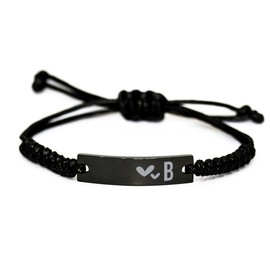 B Initial Bracelet for Men, Christmas Gift for Women, Family Daughter Son Birthday Gift, Black Rope Bracelet for Best Friend