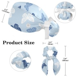 Aesthetic Butterfly Scrub Caps Surgical Women with Buttons Sweatband and Hairband Surgical Caps for Long Hair Women, Multicolor 01, One Size