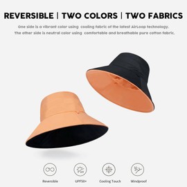 Reversible Bucket Hat for Women, Silky Sun Hats with Wide Brim UPF 50 UV Protection, Boonie with Chin Strap for Camping,Hiking,Summer & Spring Outdoor (AU, Alpha, Medium, Large, Orange/Black)