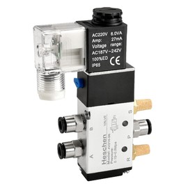 Heschen Electric Pneumatic Solenoid Valve 4V210-06 220VAC PT1/8 5 Way 2 Position Single Coil Electric Driven CE with Fittings and Muffler