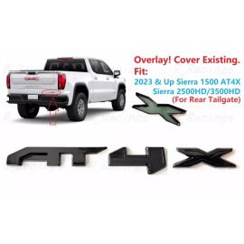 Auto 1PC Rear Gloss Black AT4X OVERLAY Emblem 2023+ GMC Sierra 1500 2500HD 3500HD