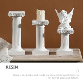 FOMIYES 3pcs Roman Pillar Candle Holder Mini Greek Columns Statue Candle Stand Roman Pillar Candlestick Resin Decorative Candelabra for Wedding Table Decoration White