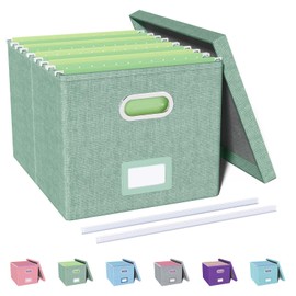 Oterri File Organizer, File Box, File Cabinet for Letter File Folder Storage, Portable Storage Bins with Lids for Office/Decor/Home,Document Organizer, 1 Pack,Green-Box Only