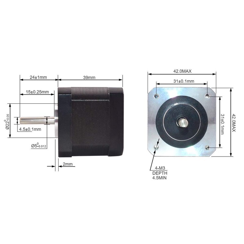 STEPPERONLINE Stepper Motor Nema 17 45Ncm 1.5A 12V 39mm 4-Wire