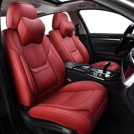 KIDYACWST Auto Car Seat Covers Accessories Front Seat Leather Cushion Protector Breathable Waterproof Seat Cover for Cars Universal Fit (Wine, Front Pair)