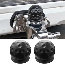 Tioollev 2 PCS Trailer Ball Cover, 2 Inch Rubber Waterproof Towing Hitch Ball Protective Cover, Universal Dustproof Tow Ball Sleeve Replacement for Truck RV Trailer, Car Accessories (Black)