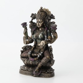 Veronese Design 9 1/2 Inch Tall Lakshmi Hindu Goddess Sitting On Lotus Cold Cast Bronzed Resin Statue Religious Figurine Spiritual Collectible