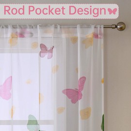 WUBODTI Butterfly Voile Curtain 1 Panel Colorful Butterflies Print Window Door Treatment Drapes Rod Pocket for Kids Room Bedroom Living Room Nursery Room 79 inch Long