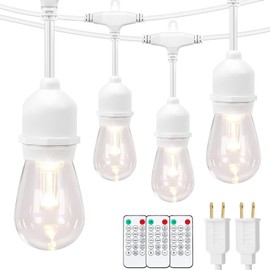 Mlambert 3 Color Outdoor LED Dimmable String Lights with Remotes, Plug in 96FT(2x48FT) Waterproof Shatterproof LED Lights for Patio Pergola-White Cord