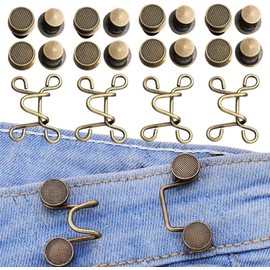 Walquicks Juego de 4 Botones de Cintura sin Tachuelas Para Pantalones Vaqueros Desmontables Retráctil Vaqueros Botón Instant Buttons Tensor de Cintura de Pantalones, Extensor de Botón(Cobre)