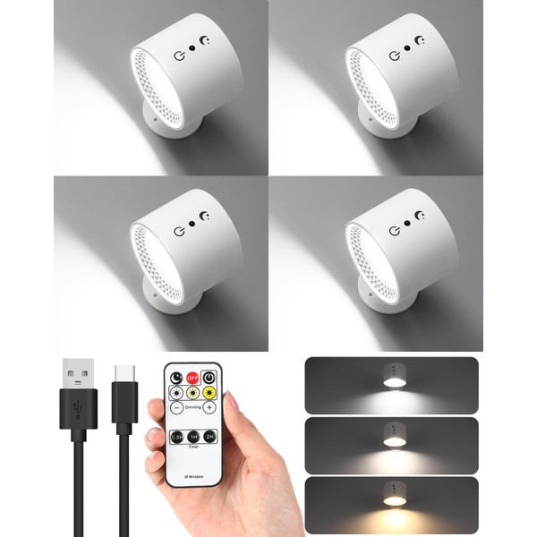 VIHOSE 4 Pcs Wall Lights LED Rechargeable Wall Sconces with