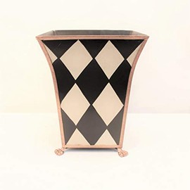 7" Hand Painted Wastebasket Bin Container/Orchid Planter- Black and White