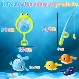 Juguetes de Baño, pack de 4 Simpáticas Ballenas juguetes de Baño con Caña de Pescar de Juguete y Red, Juguetes Flotantes, Juguetes de Agua para Niños para Shower, Playa, Piscina, Hora del Baño.